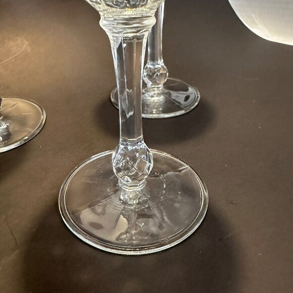 4 French Vintage Crystal Cut Faceted Ball Stem 3.5oz Glasses, Marked France - Picture 5 of 10